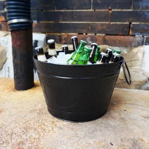 High Quality Galvanized Steel Black Powder Coat Wine Cooler Champagne Bucket Party Tub Ice Bucket