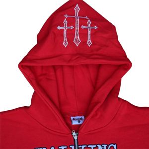Custom Streetwear Weight <b>Red</b> Rhinestone Hoodies <b>Men</b> with Embroidery & Printing Custom Logo Unisex Oversize <b>Mens</b> Zip up <b>Hoodie</b> - Product Image 3