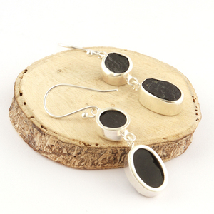 Pendientes colgantes de turmalina negra natural, Plata de Ley 925, gancho, regalo para fiesta - Product Image 1