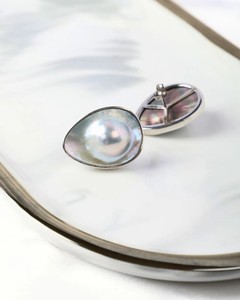 HKJA Sterling Silver White Gold Plated Blister Pearl Teardrop Stud Earrings Minimalist Fine Jewelry for Women - Product Image 3