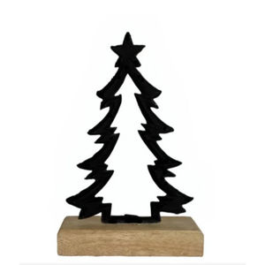 Wholesale Metal <b>Christmas</b> Tree Sculpture Handcrafted Silver Aluminium Tree Tabletop Decoration With Natural Wood Base On Sale - Product Image 2