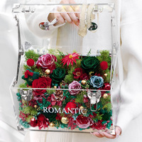 Luxe geconserveerde bloemen vierkante acryl handtas met eeuwige rozen, handgemaakt bloemencadeau voor bruiloft, Valentijnsdag, afstuderen