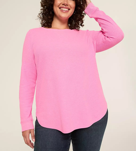 Chemise à manches longues en gros pour femmes, tricot à ourlet arrondi, coton uni, taille plus, manches longues, col rond, t-shirts à poignets côtelés - Product Image 5