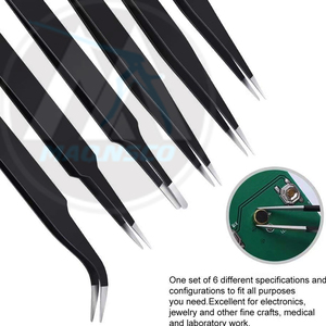 6PCS Precision Tweezers Set Upgraded Anti-Static Stainless Steel Curved Mirror Polish MAQNSCO Brand Gouge Small Spoon - Product Image 4