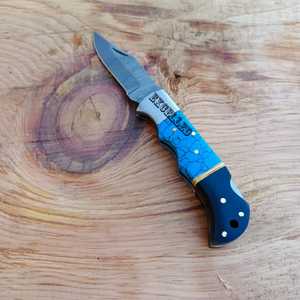 ดามัสกัสเหล็กมีดพกพา Handmade ใบมีดพับมีดล่าสัตว์ที่ดีที่สุดของขวัญ Turquoise หินและแฮนด์แตรวัว - Product Image 3
