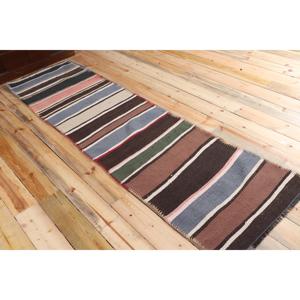 Turkish Vintage <b>Rug</b>, 2.4x8.7 ft Kilim <b>Rug</b>, Brown <b>Runner</b> Check <b>Rug</b> - Product Image 4