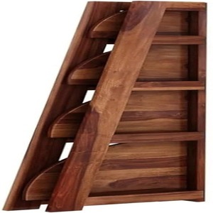 Estantes de escalera de esquina de 4 niveles de madera maciza Estantería de diseño moderno para el hogar y la Oficina Acabado natural para sala de estar o Villa - Product Image 4