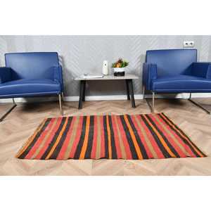Turkish Vintage Rug 2.8x4.4 ft, Kilim <b>Red</b> Ombr <b>Wool</b> Rug - Product Image 2