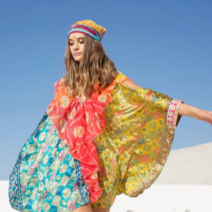 Caftán Corto de Playa para Mujer, Estilo Bohemio, Cuello con Volantes, Estampado Digital, Diseño Multicolor, OEM - Product Image 3