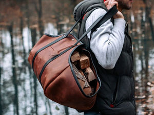 Sac de rangement personnalisé pour le bois de chauffage en cuir de grande capacité pour le camping extérieur avec poignée solide - Product Image 6