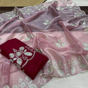 คอลเล็กชั่นผ้าไหมชุดส่าหรีน้ำหนักเบาสำหรับงานปาร์ตี้สีตัดกันดึงดูดใจความยาวพิเศษดีไซน์ยอดนิยม - Product Image 2