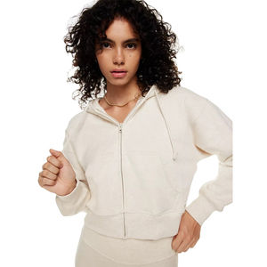 Custom Made Cotton <b>Fleece</b> Crop <b>Top</b> Hoodie <b>for</b> <b>Women</b> Breathable Drop-shoulder Design Hooded Collar Winter Front Logo 300g Casual - Product Image 3