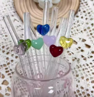 Lot en gros de pailles en verre borosilicate courbées, décorées de motifs colorés, écologiques, 100 % sans danger pour les aliments, résistantes à la chaleur, 20 cm