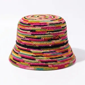 Sombrero de Pescador de Algodón Bordado a Mano con Rayas Coloridas, Estilo Étnico, Unisex, Primavera Verano, Casual, Adulto, 56-58CM - Product Image 1