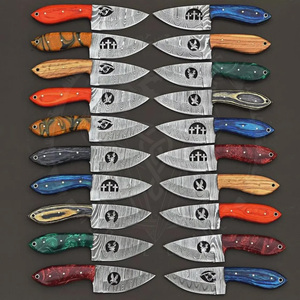 Cuchillo de Supervivencia de Hoja Fija de Acero de Damasco de Alta Calidad con Mango de Madera y Funda de Cuero, Personalizable OEM - Product Image 1