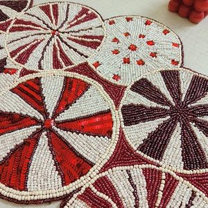 Christmas Decorative and Leaves Design Beaded <b>Runner</b> Placemat <b>Dining</b> <b>Table</b> Fancy Mat Handmade Decorative <b>Runners</b> for Wedding - Product Image 3