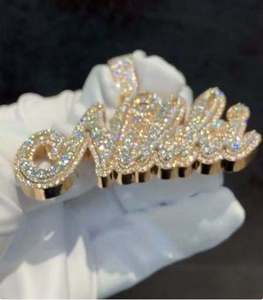 Colgante con Nombre en Capas para Hombre, Moissanita Real, Letra del Alfabeto con Nombre Personalizado, Plata de Ley 925, Chapado en Oro Amarillo de 18K, Regalo Hip Hop - Product Image 3