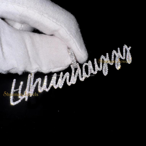 Colgante de Placa con Nombre Personalizado en Plata 925, Estilo Moderno, Letra Cursiva Grande, Incrustaciones Brillantes, Diamantes VVS Cultivados en Laboratorio, Unisex, Estilo Hip Hop - Product Image 6