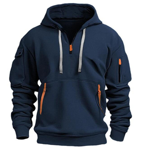 Sweat à capuche 100 % coton respirant à fermeture éclair, coupe ample, style hiver, broderie 3D, tie-dye, délavé, motif uni, impression numérique - Product Image 2