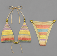 Conjunto de Bikini de 2 Piezas Personalizado para Mujer, Traje de Baño para Adultos, Tela Mate con Rayas, Halter con Encaje, Decoración de Estrella en la Parte Delantera