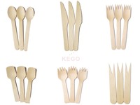 Cuchara, Tenedor y Cuchillo Desechables de Madera Kego, Madera de Abedul y Magnolia, Ecológicos, Biodegradables, con Logotipo Personalizado para Hoteles y Regalos