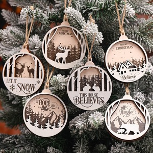 Adornos colgantes de Navidad de madera respetuosos con el medio ambiente, hecho a mano árbol rústico, decoración de vacaciones - Product Image 4
