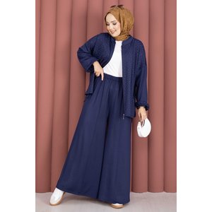 Conjunto Casual Azul Marino de Dos Piezas, Túnica con Cierre Decorativo y Pantalones, Se Puede Usar por Separado o Juntos - Product Image 3