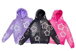 Chándales con cremallera OEM personalizados Sun Faded Street wear Logo conjuntos de dos piezas para hombre estampado estrella diseño Unisex tela de alta calidad - Product Image 3