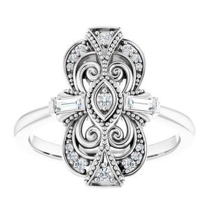 Anillo de compromiso de joyería fina de 14k de inspiración vintage con patrón geométrico, piedra tallada certificada IGI y engaste de bisel. - Product Image 3