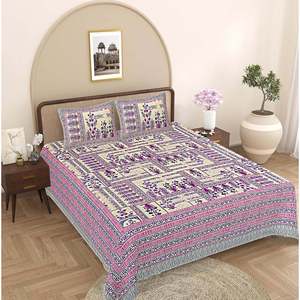 Purple Floral 100% Cotton 240 TC <b>King</b> <b>Size</b> Bedsheet Set with 2 Pillow Covers 3-Piece Comforter for Home (ADB1490) - Product Image 1