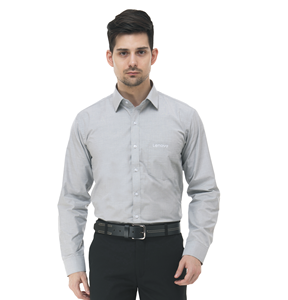 Camisas de Vestir Elegantes para Hombre Lenovo, de Algodón, Color Gris, Cuello Recortado, Manga Larga, Lisas, con Logotipo Bordado - Product Image 6