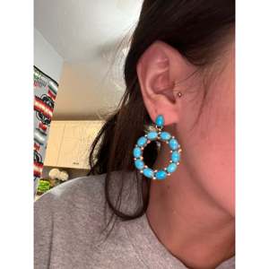 Sleeping Beauty Turquoise <b>Sterling</b> <b>Silver</b> Drop <b>Earrings</b> Navajo Handmade Geometric <b>Dangle</b> <b>Earrings</b> - Product Image 2
