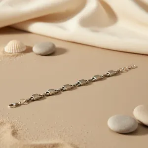 Bracelet pour femme en argent avec motif géométrique, style bohème, tendance, plaqué rhodium, chaîne en pierre pour un usage quotidien ou en cadeau - Product Image 2