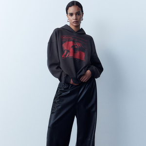 100% polyester coton sentiment sweat à capuche anti-boulochage plein polyester coton laine boucle décontracté sweat à capuche tissu - Product Image 2