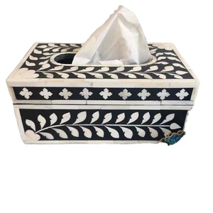 Caja de pañuelos con incrustaciones de hueso, cubierta de color negro de medianoche, soporte de pañuelos de aspecto moderno, soporte para servilletas, proveedor indio directo, 2023, gran oferta - Product Image 1