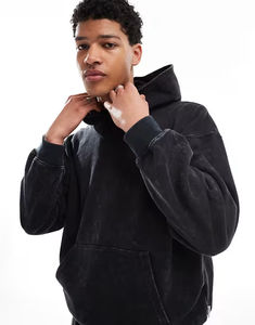 Conjunto de Sudadera con capucha y pantalones cortos de dos piezas de lavado Vintage para hombre - Product Image 5