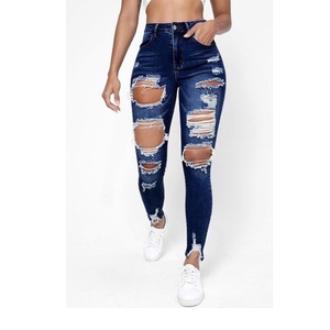 Vêtements sexy à la mode, leggings en denim, pantalons, pantalons taille mi-haute, ajustés, doux, déchirés, skinny jeans pour femmes - Product Image 3