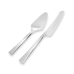 Ensembles de couteaux de service à gâteaux ronds de conception de base argentée polie acier inoxydable boucle plaquée argent ensembles de serveurs de gâteaux à poignée design - Product Image 1
