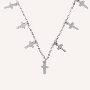 Collier pendentif croix en acier inoxydable YFB 046 P avec chaîne multi-croix, bijoux de mode inspirés de la foi - Product Image 1