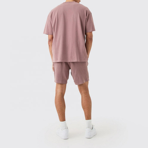 ที่กําหนดเอง streetwear ฤดูร้อนวาฟเฟิล 2 ชิ้นที่กําหนดเองบุรุษชุดสั้นที่มีคุณภาพสูงแขนสั้นเสื้อยืดและกางเกงขาสั้น - Product Image 3