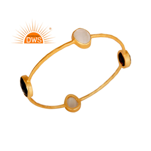 Último diseño Plata de ley Piedra de Luna Blanca natural y brazalete de piedras preciosas de ónix negro Fabricante de joyería de moda - Product Image 1