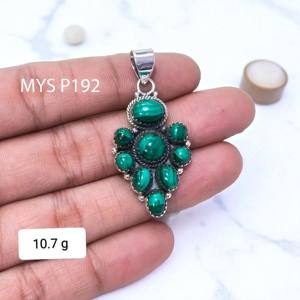 Pendentif en argent sterling 925 massif avec pierre précieuse en malachite, pendentifs et breloques en argent fin - Product Image 1