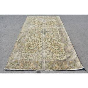 Alfombra plana de lana antigua Beige y verde de 5,3x9 pies, diseño de retazos turco Vintage para sala de estar adolescente o alfombra de yute - Product Image 1