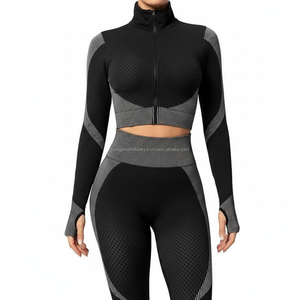 Conjunto de Yoga de 3 Piezas para Mujer, Diseño Personalizado OEM, Textura de Panal, Chaqueta con Cierre Completo, Sujetador Deportivo Cruzado y Leggings de Cintura Alta para Gimnasio - Product Image 3