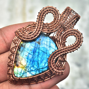 Collier de pierres précieuses fait main en Labradorite de haute qualité collier arbre de vie collier à breloques enroulé en fil - Product Image 1