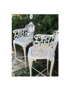 Cast iron patio chair with ornate vintage pattern and smooth <b>edges</b> built <b>for</b> outdoor comfort and beauty - Product Image 2