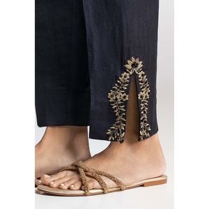 Pantalones de Seda 100% Teñidos en Negro, Bordados, Transpirables, de Cintura Media, TR-24-27 - Product Image 3