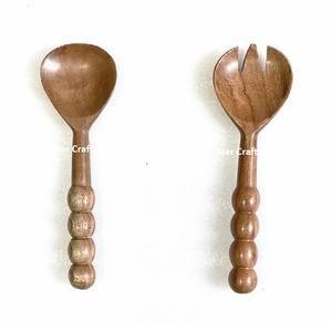 Venta directa de fábrica, vajilla de calidad, cuchara de ensalada de madera y tenedor, juego de servidor de ensalada con mango impreso de esmalte redondo para Hotel - Product Image 2