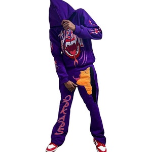 Sudadera con capucha y chándal de lana con estampado de soplo Unisex personalizado 2024 con pantalones de chándal acampanados apilados para invierno - Product Image 5