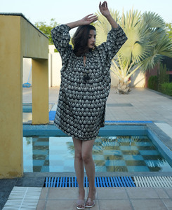 Bohemian Collection for Women Resort Wear Indian Sari Silk Assorted Print Short <b>Dress</b> - Product Image 2